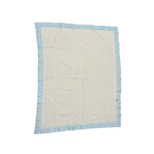 Vintage Cuddle Time Baby Blanket Blue Polka Dot Ruffle Trim Fleece Cream 40x34